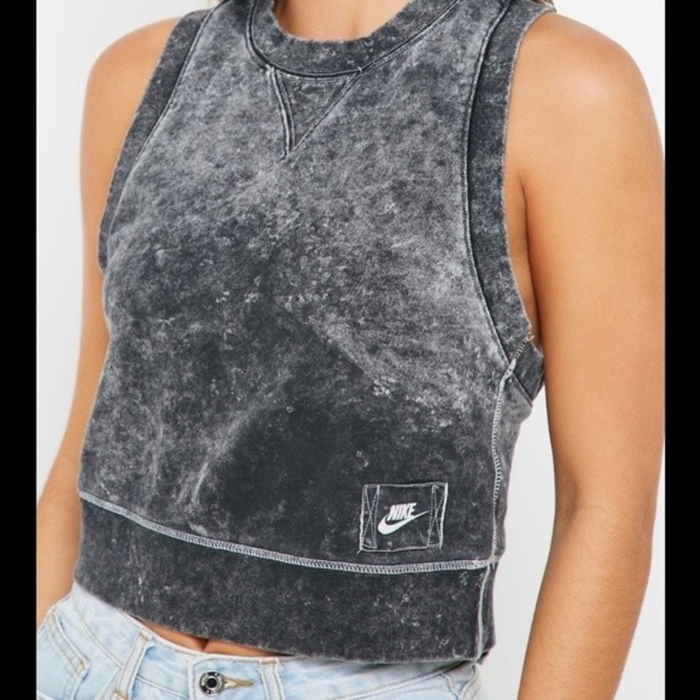 Nike NSW Rebel Cropped French Terry Tank Top Grey Acid Wash Size XS